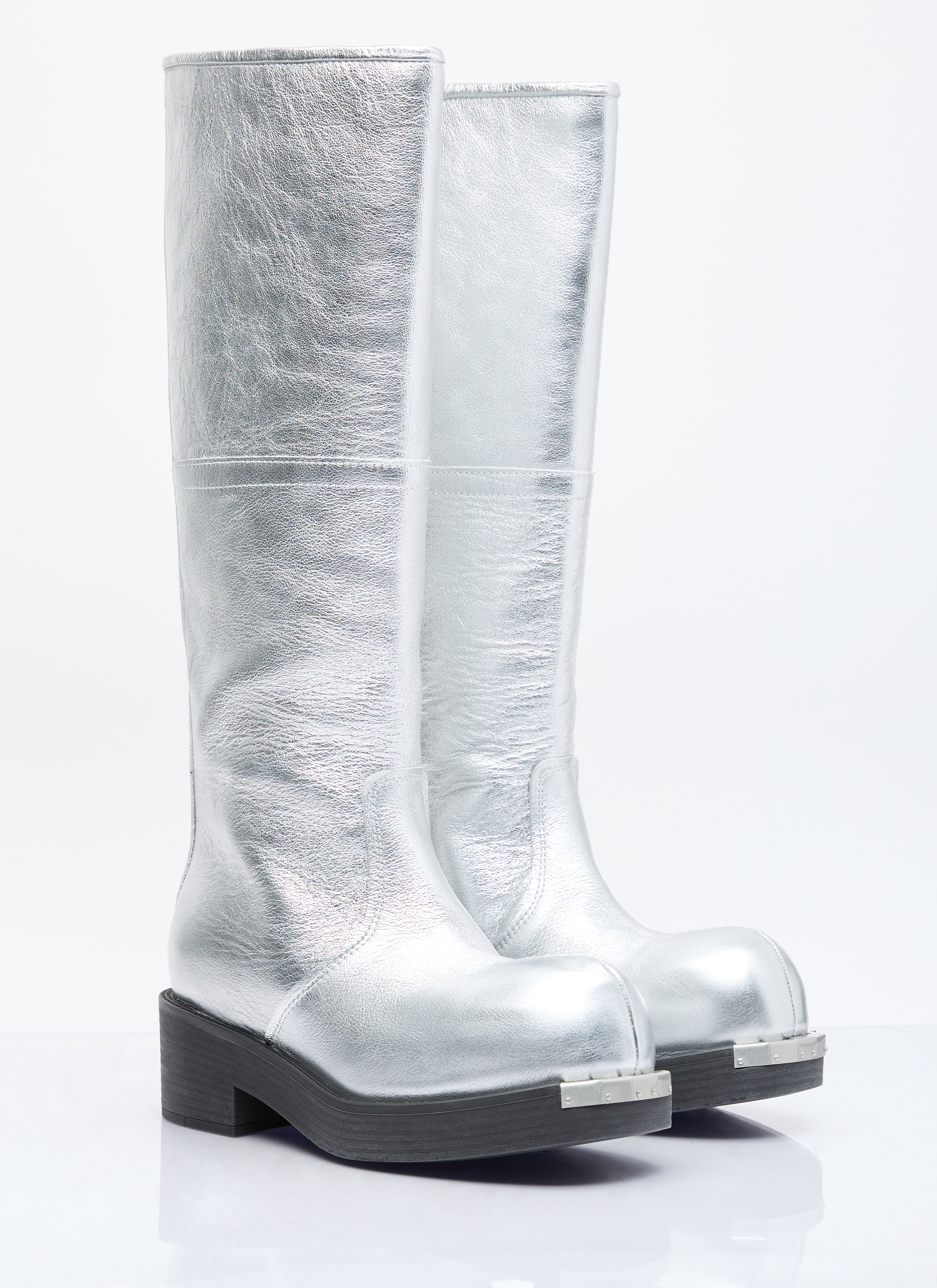 MM6 Maison Margiela Women's Knee-High Metallic Boots in Silver 