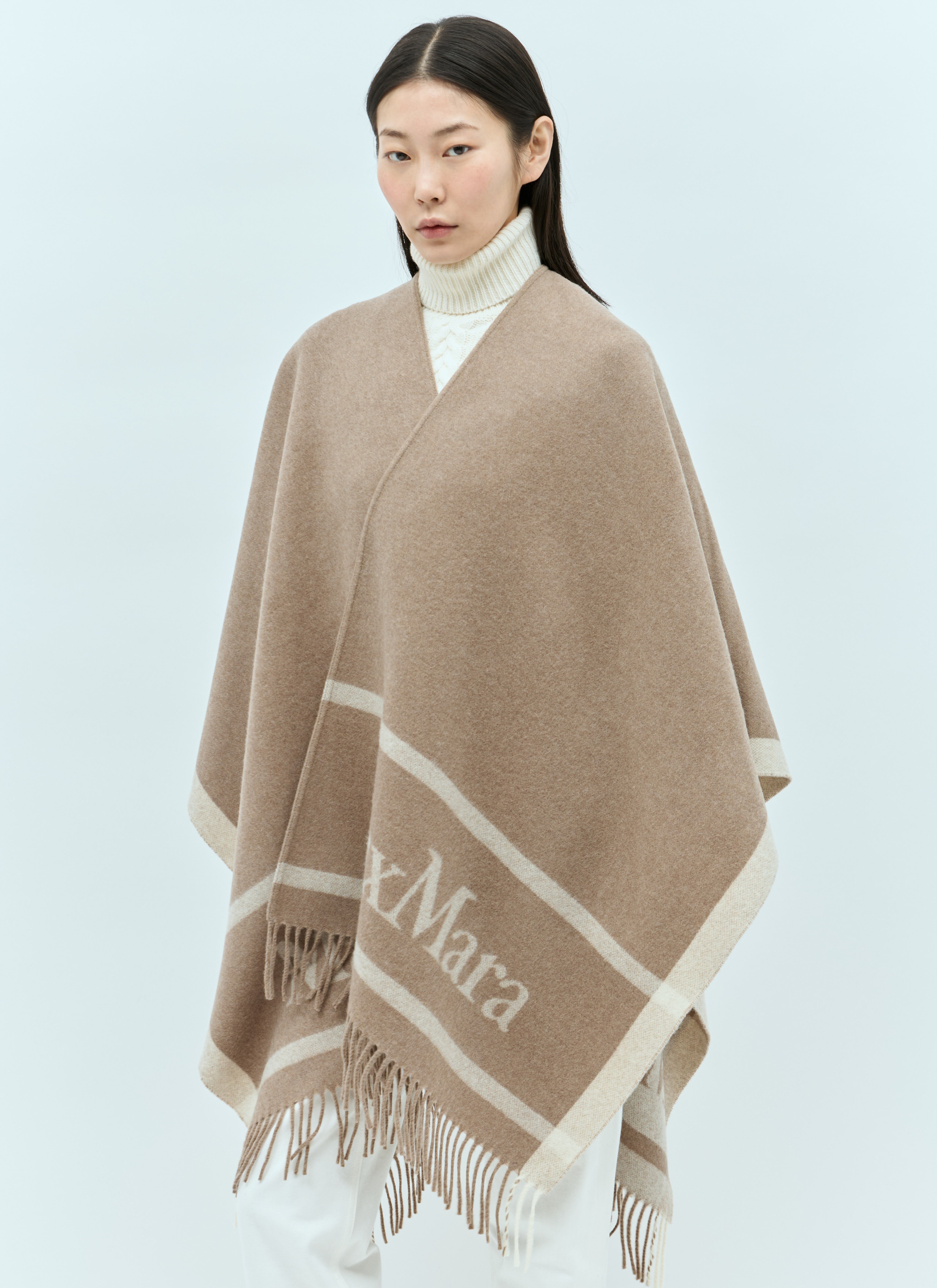 Max Mara Wool Cloak With Fringes Brown max0255012