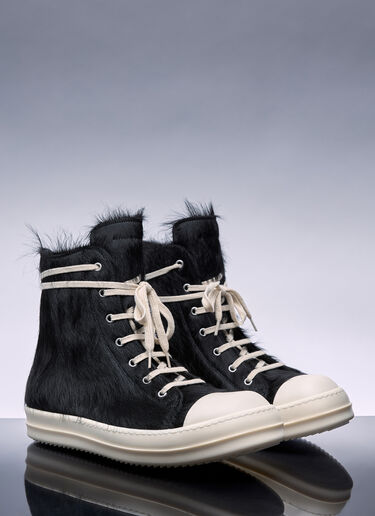 Rick Owens Pony-Hair High-Top Sneakers Black ric0156014