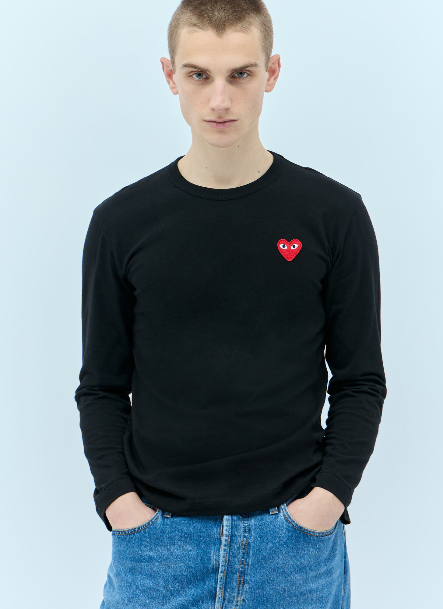 Shop Comme Des Garçons Play Logo Patch Long-sleeve T-shirt In Black