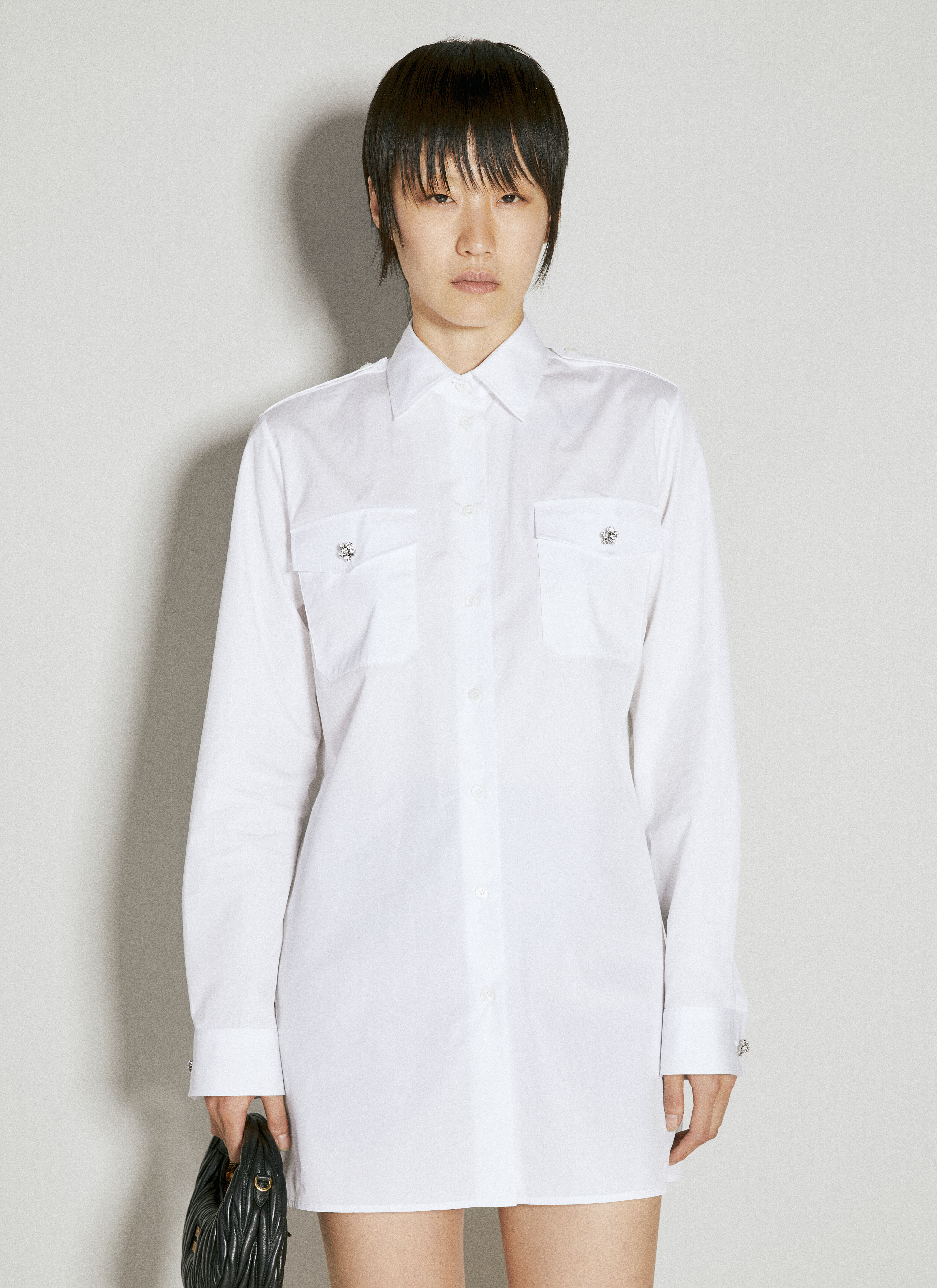 Prada Classic Shirt With Embellished Buttons Beige pra0256027