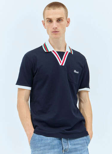 Gucci Logo Embroidery Polo Shirt Navy guc0157001