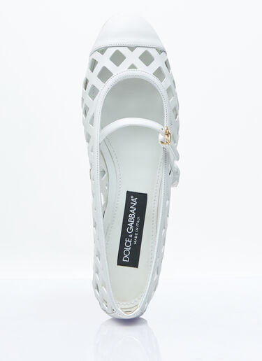 Dolce & Gabbana Openwork Leather Ballerina Flats White dol0257010