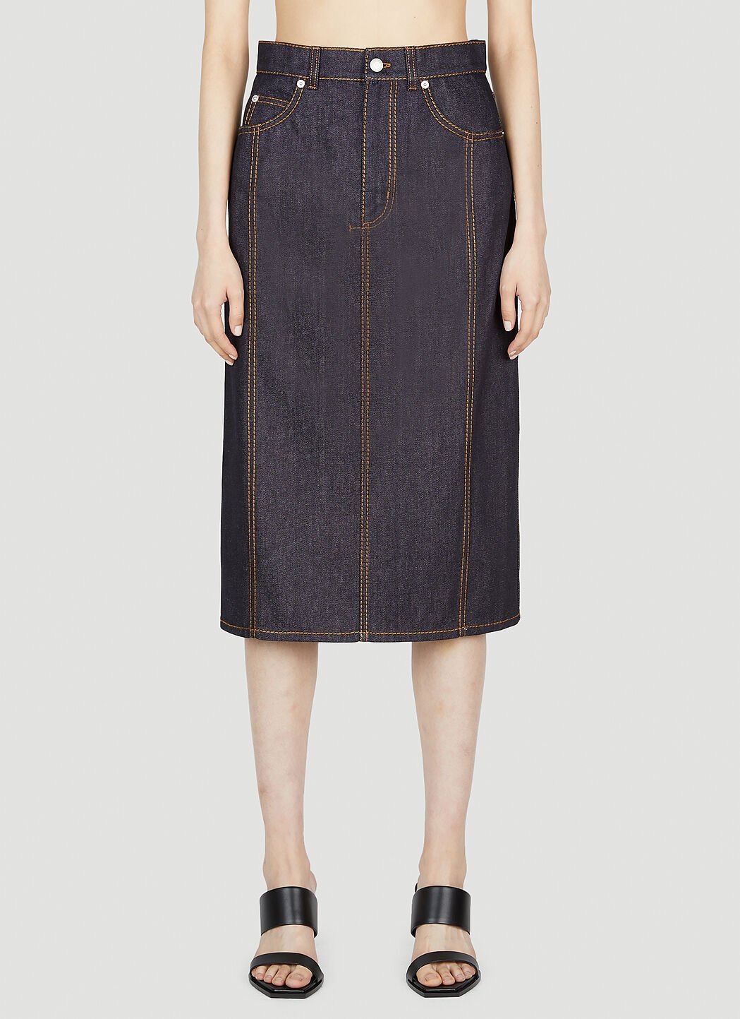 Alexander McQueen Contrast Stitching Denim Skirt Black amq0252012