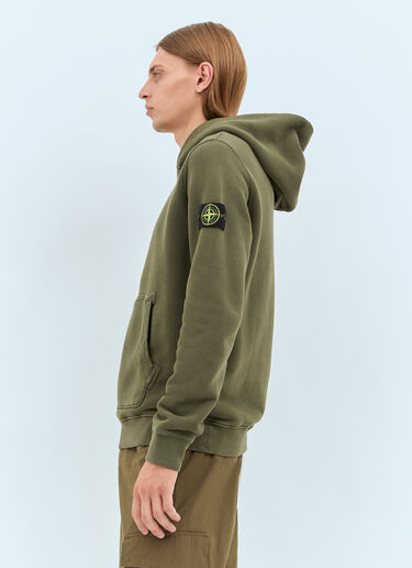 Stone Island Logo Patch Hooded Sweatshirt Green sto0158069