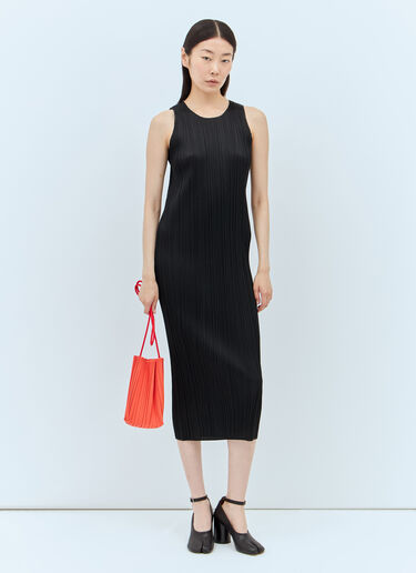 Pleats Please Issey Miyake 褶裥中长连衣裙 黑色 plp0256016