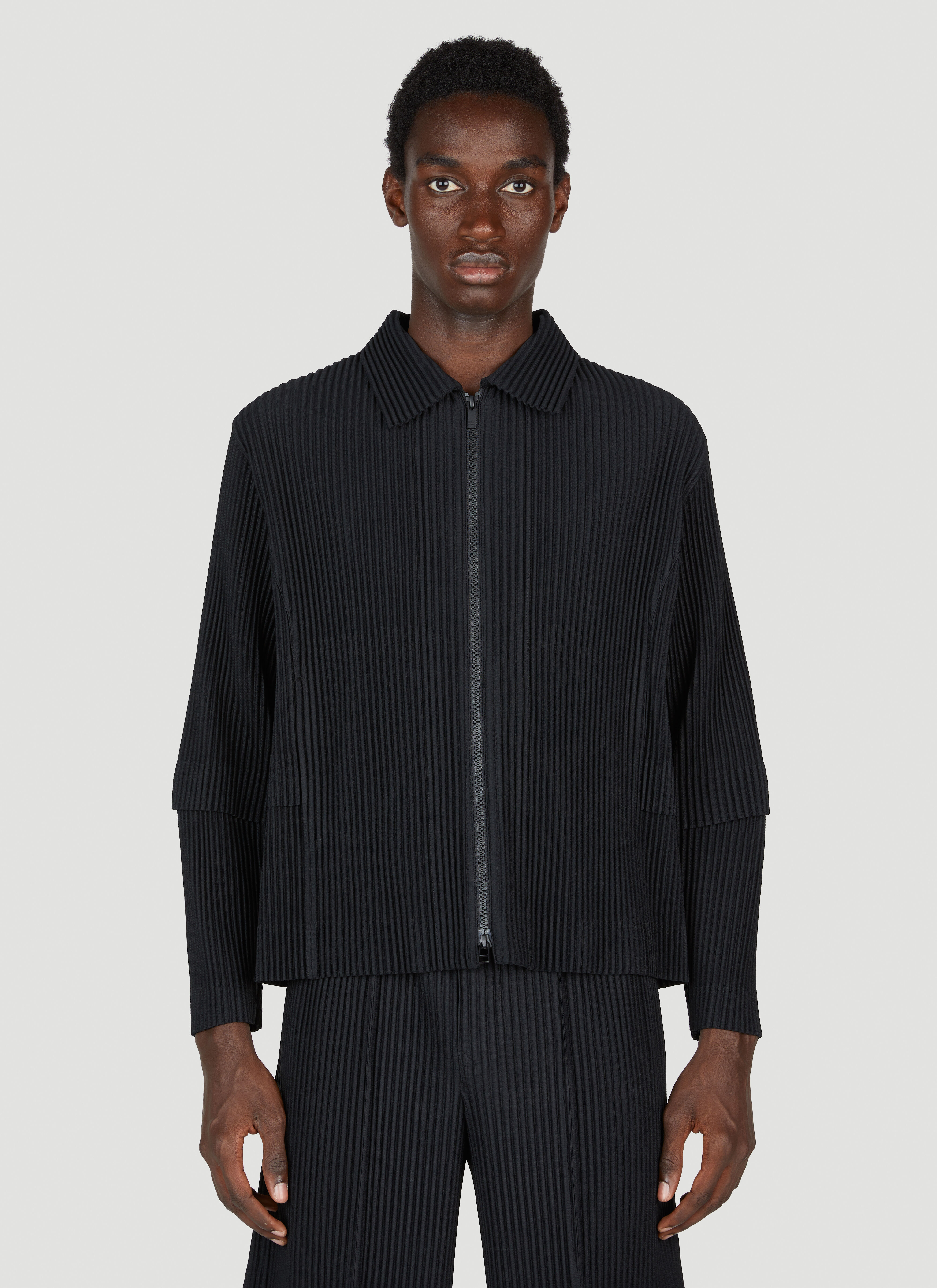 Homme Plissé Issey Miyake Pleated Zip Up Jacket in Black | LN-CC®