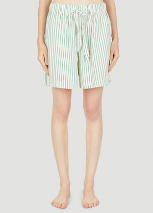 Tekla Drawstring Striped Sleep Shorts Green tek0355014