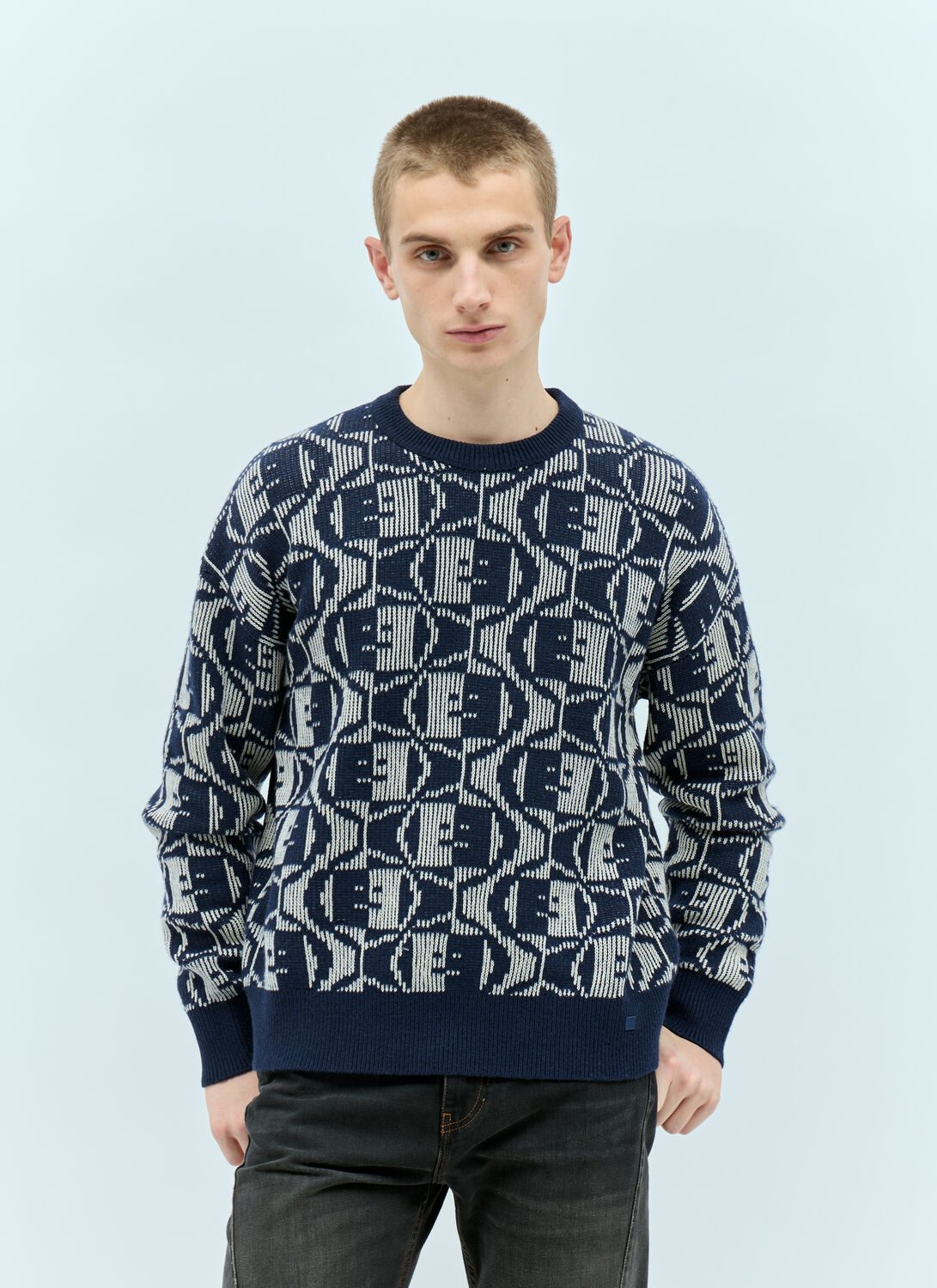 Shop Acne Studios Jacquard Crewneck Sweater In Navy
