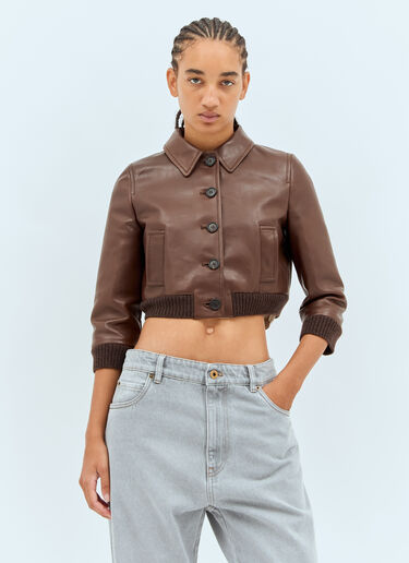 Miu Miu Cropped Leather Jacket Brown miu0258034