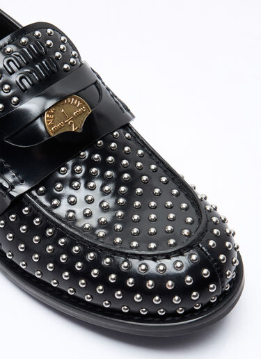 Miu Miu Studded Leather Loafers Black miu0257015