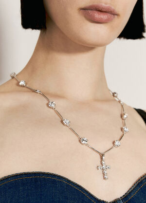 Vivienne Westwood Roseary-Style Necklace With Rhinestone Crosses Cream vww0356012