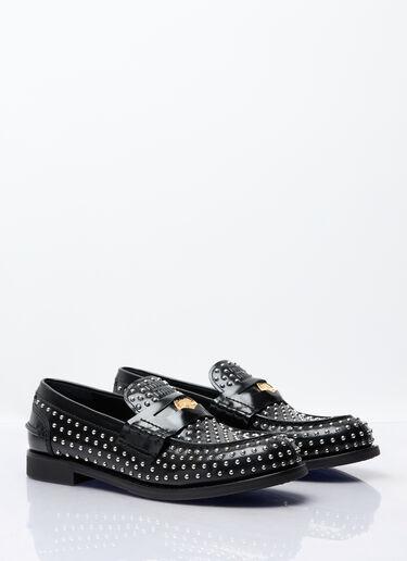 Miu Miu Studded Leather Loafers Black miu0257015