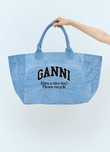 GANNI Logo Canvas Tote Bag Blue gan0257048