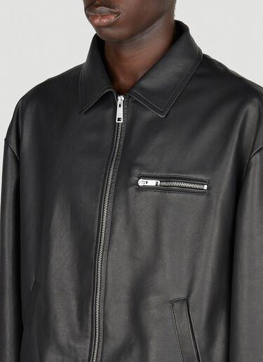 Prada Zip Up Leather Jacket Black pra0153002