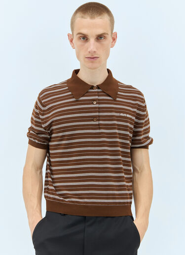 Miu Miu Striped Polo Shirt Brown miu0157002