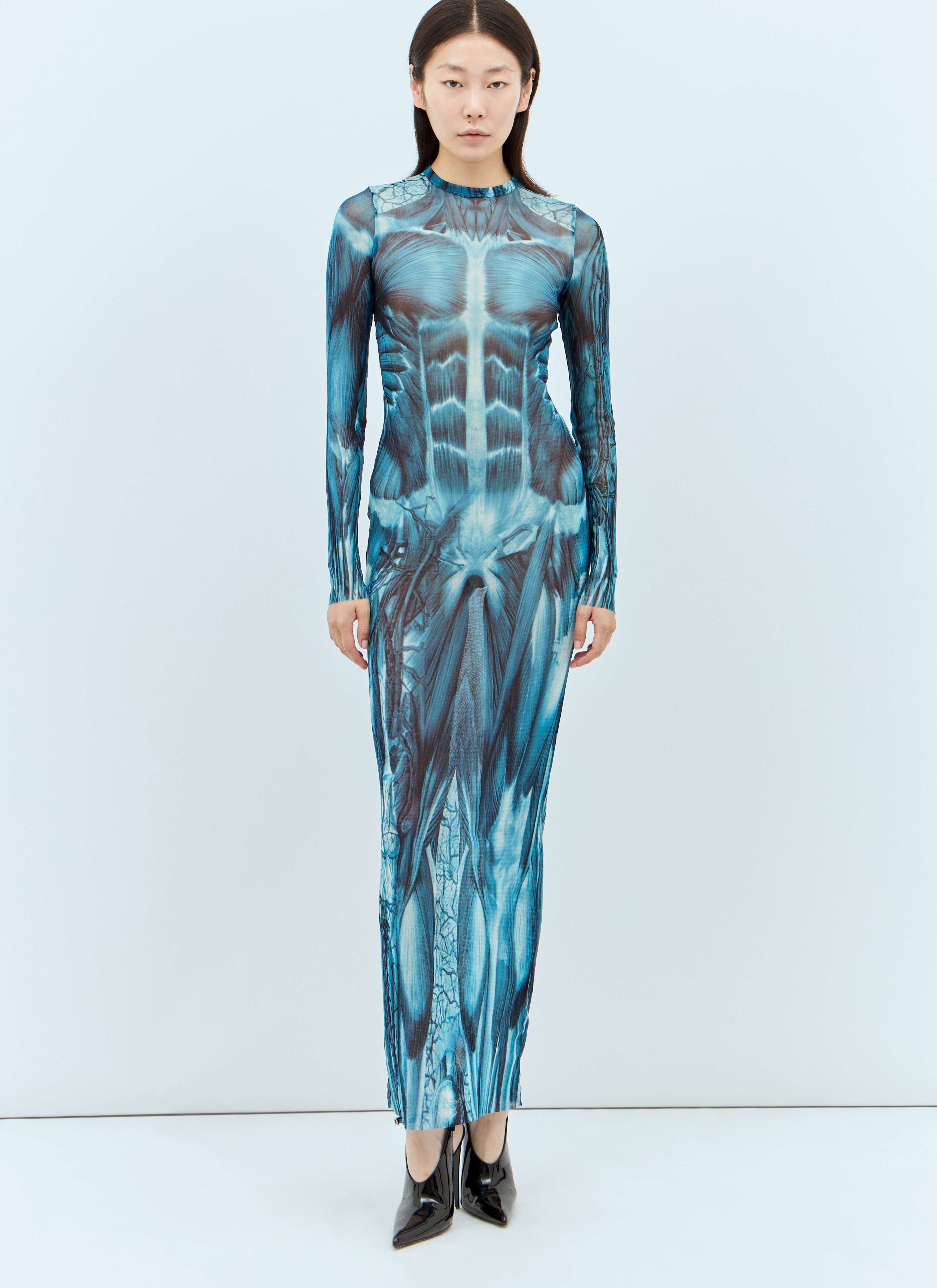 Jean Paul Gaultier Ecorche Mesh Maxi Dress Blue jpg0258010