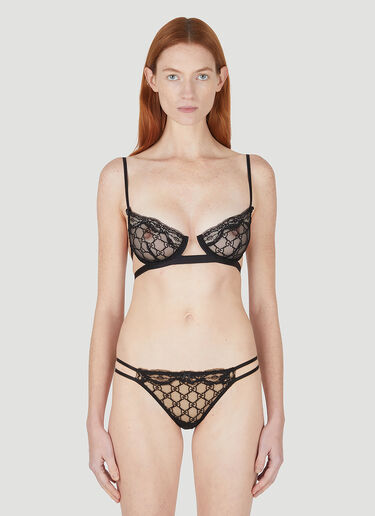 GG embroidered tulle lingerie set in black