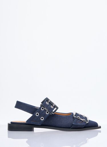 Ganni Feminine Denim Buckle Ballerina Flats Navy gan0258051