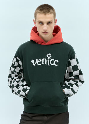 ERL Venice Checker-Sleeve Hooded Sweatshirt Grey erl0156019