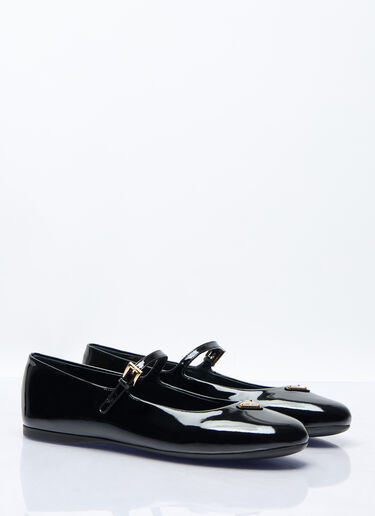 Prada Logo Plaque Patent Ballerina Flats Black pra0258025