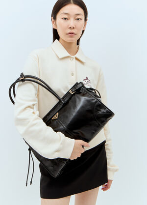 Prada Large Leather Shoulder Bag Black pra0258042