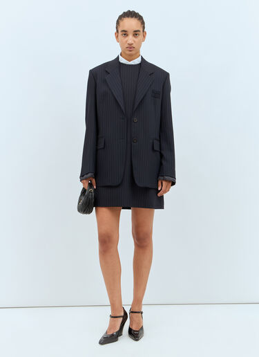 Miu Miu Logo Patch Pinstripe Blazer Blue miu0258015