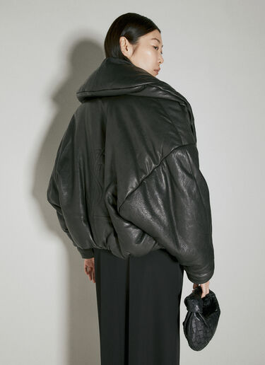 Saint Laurent Cropped Leather Padded Jacket Black sla0253016