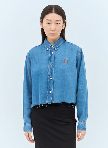 Miu Miu Logo Embroidery Denim Shirt Blue miu0258017