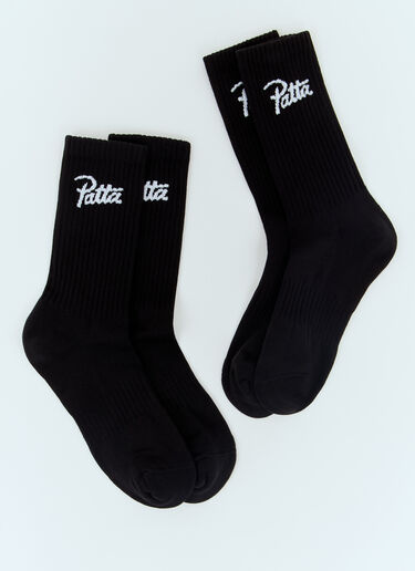 Patta Set Of Two Script Logo Sport Socks Black pat0156015