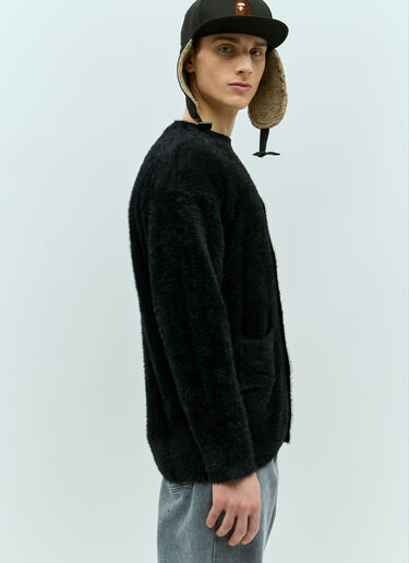 A BATHING APE® Logo Embroidery Shaggy-Knit Cardigan Black aba0154005