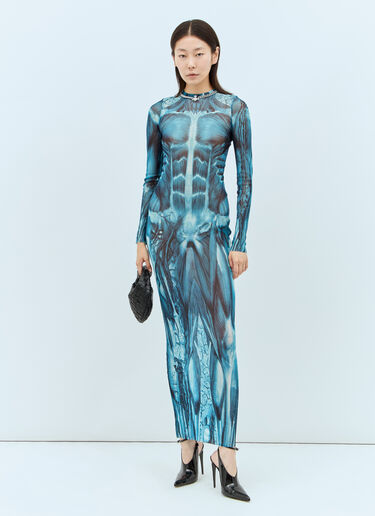 Jean Paul Gaultier Ecorche Mesh Maxi Dress Blue jpg0258009