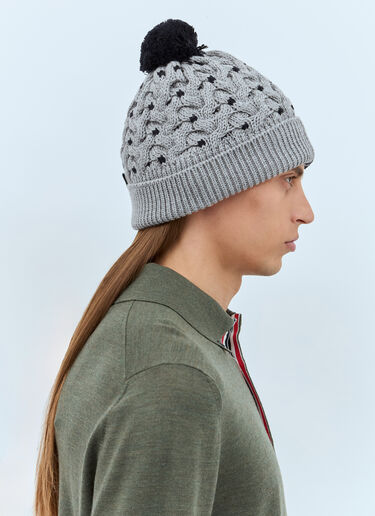 Thom Browne Four-Bar Cable Knit Beanie Hat Grey thb0157011