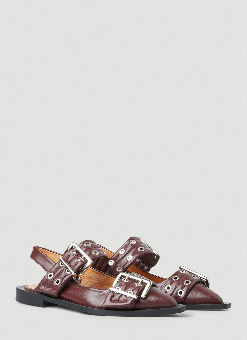 GANNI Wide Buckle Ballerina Flats in Burgundy | LN-CC®