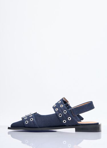 Ganni Feminine Denim Buckle Ballerina Flats Navy gan0258051