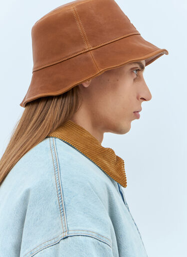 Miu Miu Logo Leather Bucket Hat Brown miu0157012