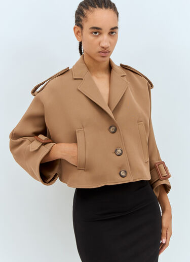 Max Mara Wool And Cotton Trench-Style Cape Beige max0257037