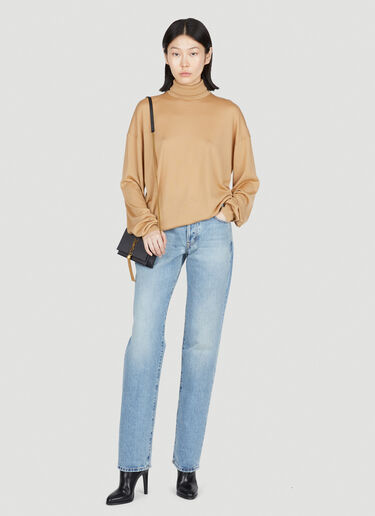 Saint Laurent Fine-Knit Slouchy Rollneck Sweater Beige sla0253028