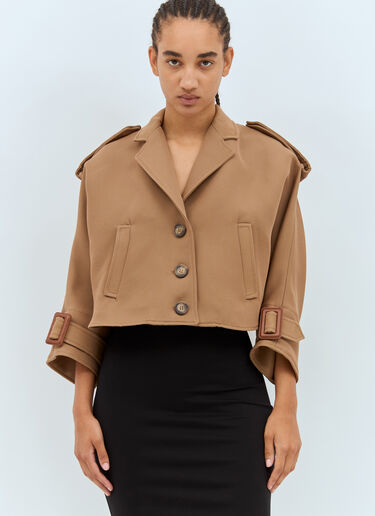 Max Mara Wool And Cotton Trench-Style Cape Beige max0257037