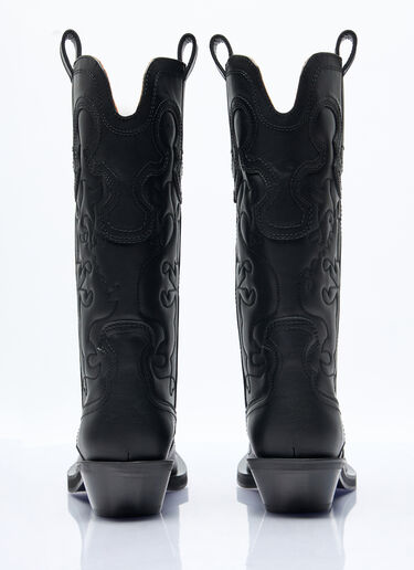 GANNI Mid Shaft Embroidered Western Boots Black gan0257040