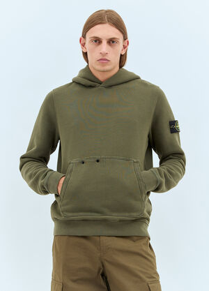 Stone Island Logo Patch Hooded Sweatshirt Green sto0158069