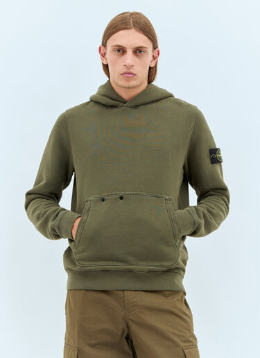 Stone Island Logo Patch Hooded Sweatshirt Green sto0158069