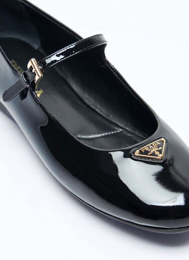 Prada Logo Plaque Patent Ballerina Flats Black pra0258025