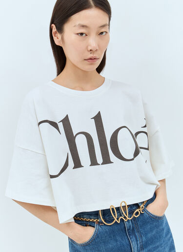 Chloé Cropped Boxy Logo T-Shirt White chl0257012