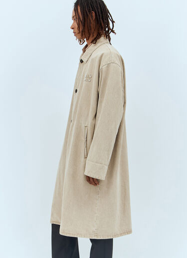 Miu Miu Logo Patch Denim Trench Coat Beige miu0157008