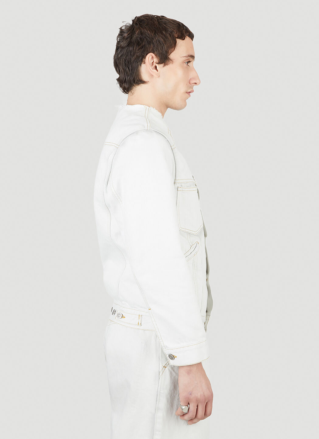 Maison Margiela Men's Collarless Denim Jacket in White | LN-CC®
