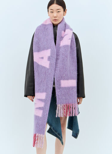 Marni Maxi Logo Mohair And Wool Scarf Purple mni0257017