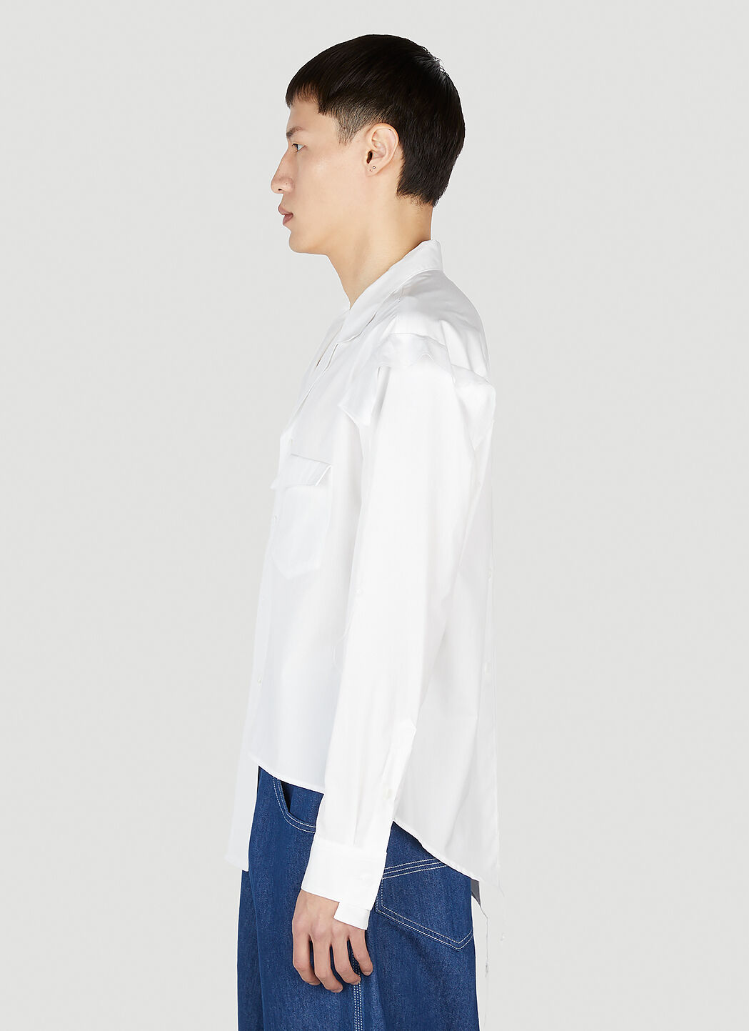Sulvam Open Collar Shirt in White | LN-CC®