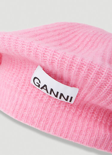 GANNI Logo Patch Beret Pink gan0253061