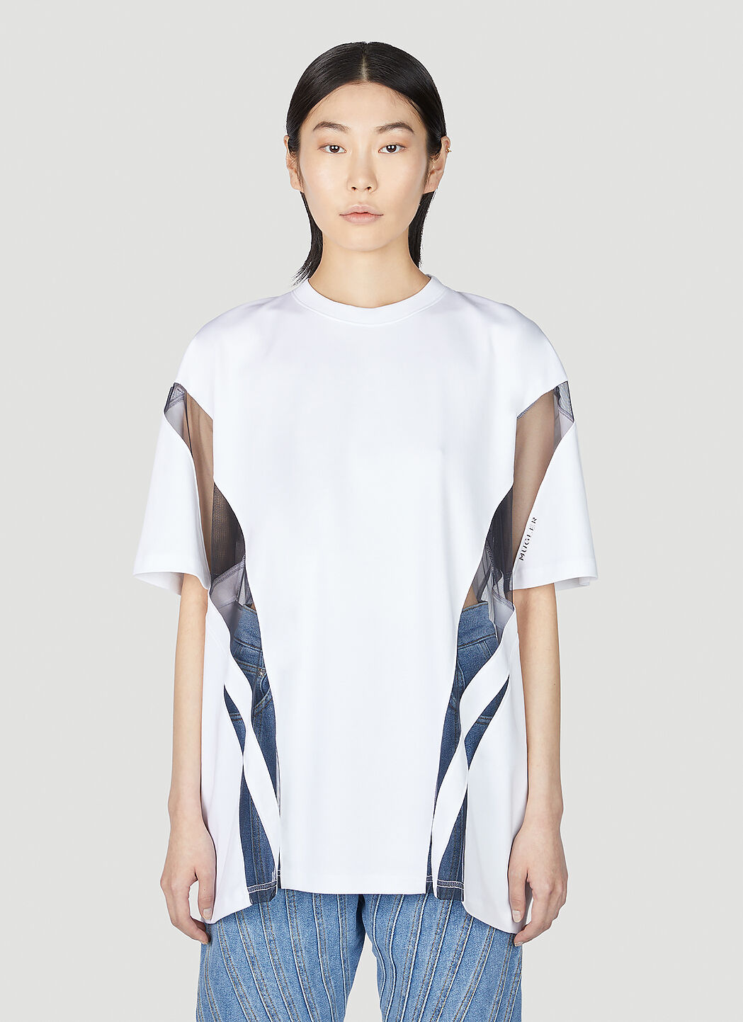 Mugler Sheer Panel T-Shirt in White | LN-CC®